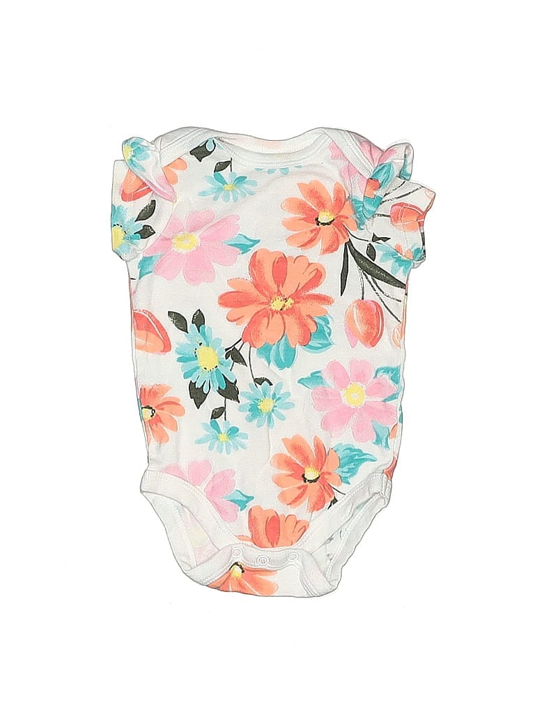 Member's Mark 100% Cotton Floral Motif Floral Tropical White Short Sleeve Onesie Size 0-3 mo - photo 1