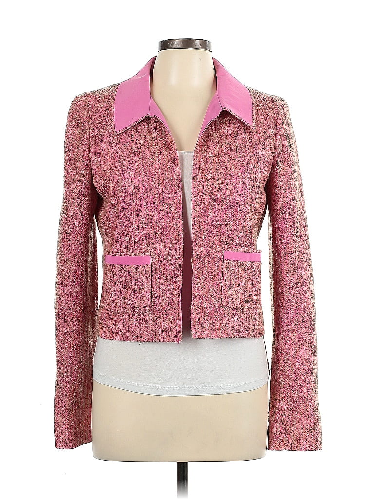 Chanel Jacquard Marled Tweed Chevron-herringbone Brocade Pink Wool Blazer Size 42 (FR) - photo 1