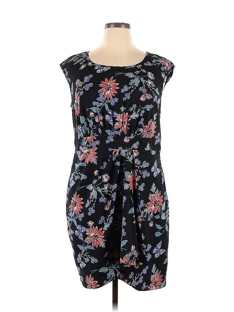 eShakti 100% Polyester Floral Motif Floral Black Casual Dress Size 1X (Plus) - photo 1