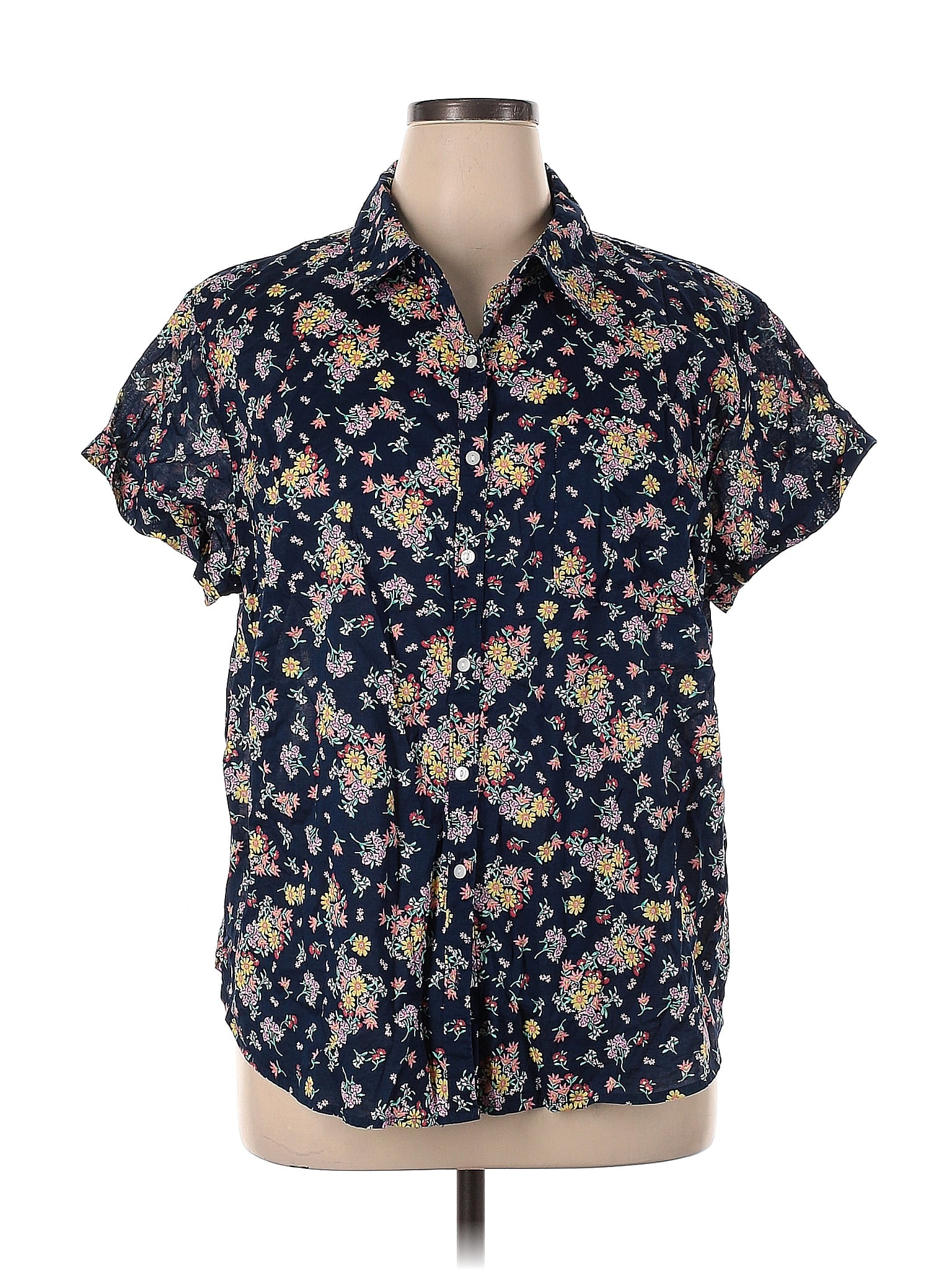 St. John's Bay 100% Cotton Floral Motif Paisley Floral Batik Blue Short