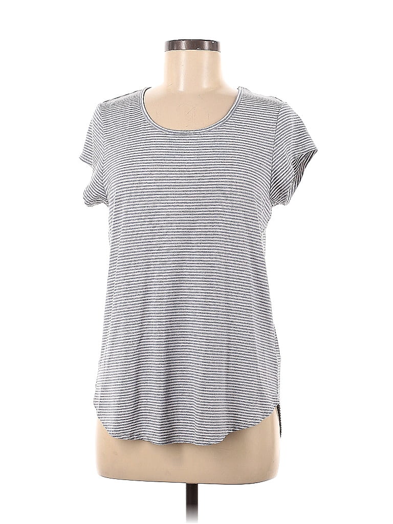 Plus Sze Strped Square Neck Short Sleeve Knt Top Black And Whte