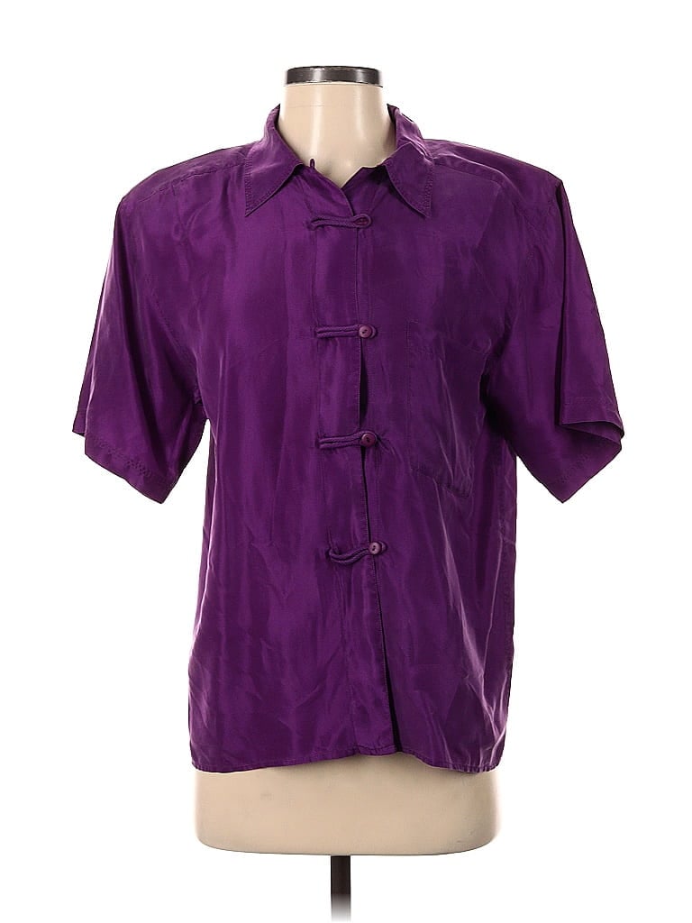 Pre-owned The Limited Short Sleeve Silk Top Purple Collared Neckline Tops