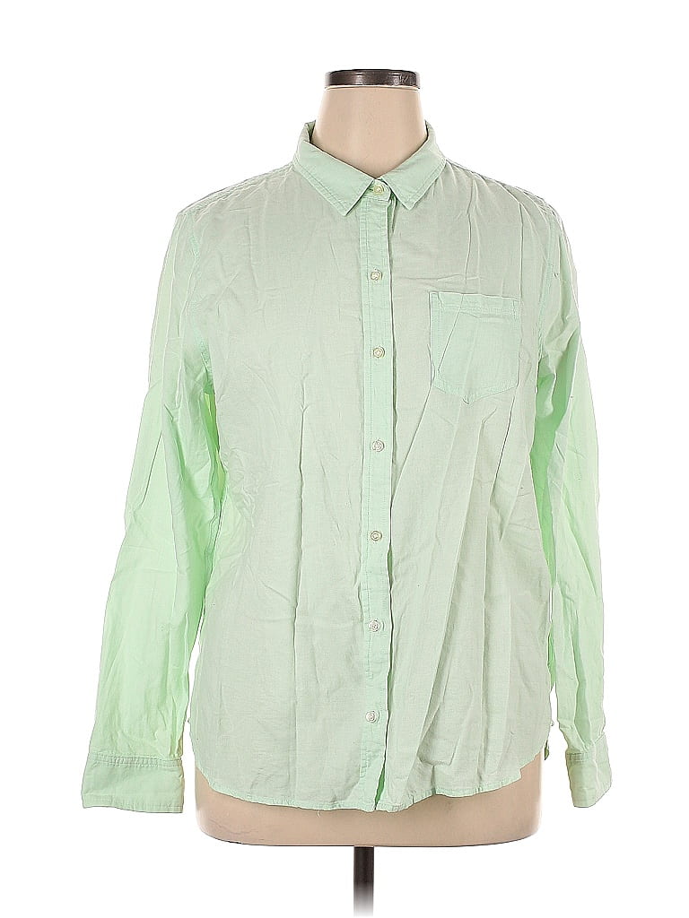 Gap Outlet 100% Cotton Color Block Ombre Green Long Sleeve Button-Down Shirt Size XL - photo 1
