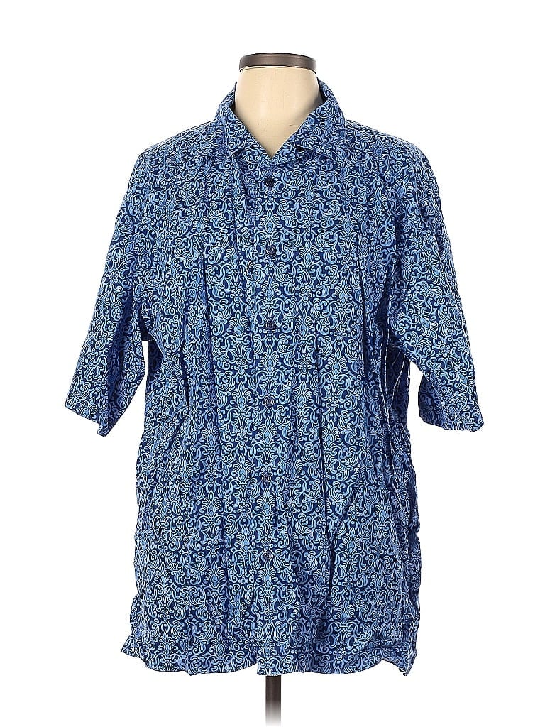 Assorted Brands Jacquard Damask Paisley Batik Brocade Blue 3/4 Sleeve Button-Down Shirt Size L - photo 1