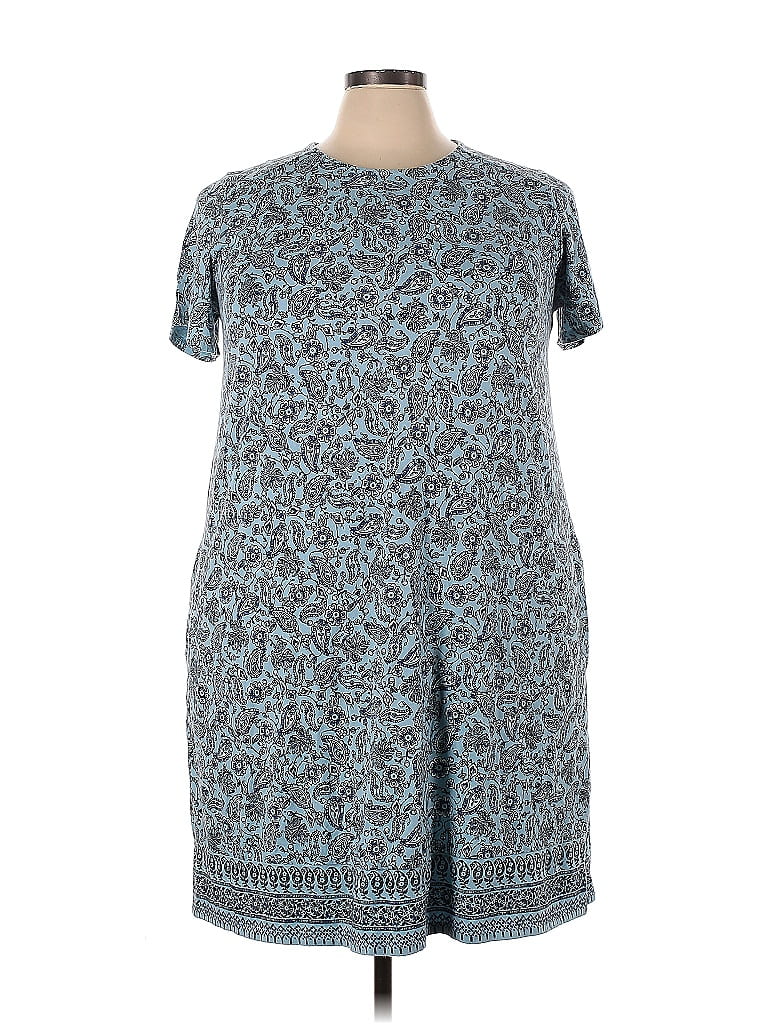 J.Jill Jacquard Acid Wash Print Paisley Blue Casual Dress Size 2X (Plus) - photo 1