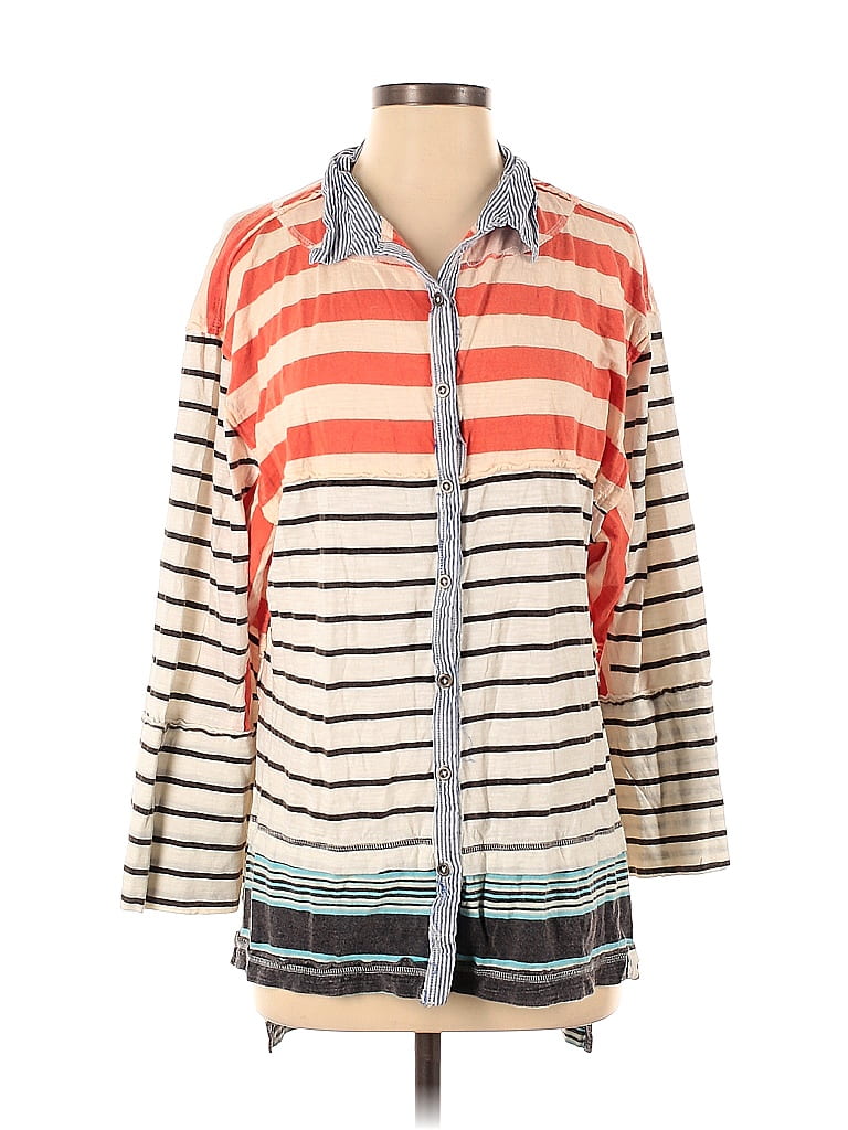 We the Free 100% Cotton Stripes Orange Long Sleeve Button-Down Shirt Size XS - photo 1