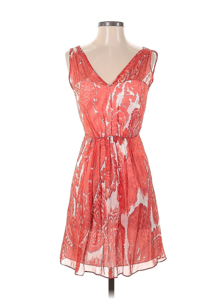 Milly 100% Silk Floral Motif Acid Wash Print Damask Paisley Hearts Orange Casual Dress Size 2 - photo 1