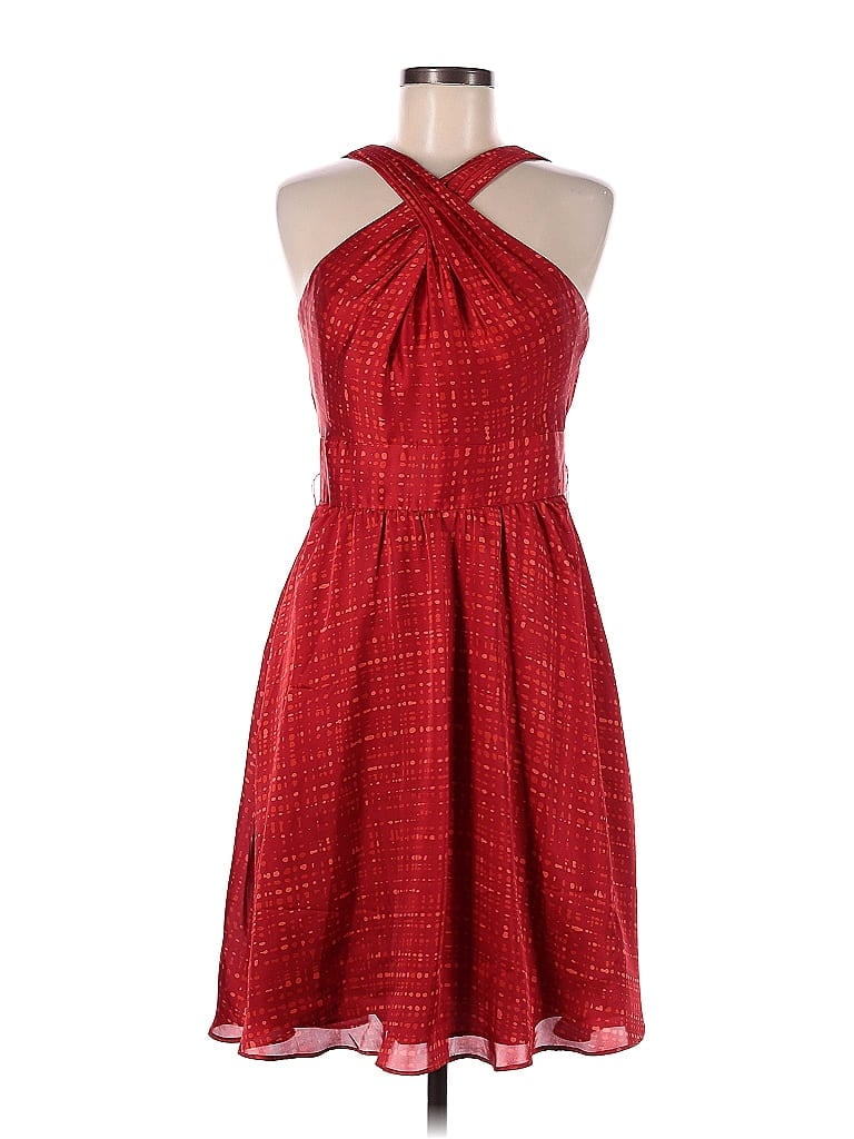 White House Black Market 100% Polyester Marled Argyle Grid Tweed Red Casual Dress Size 6 - photo 1
