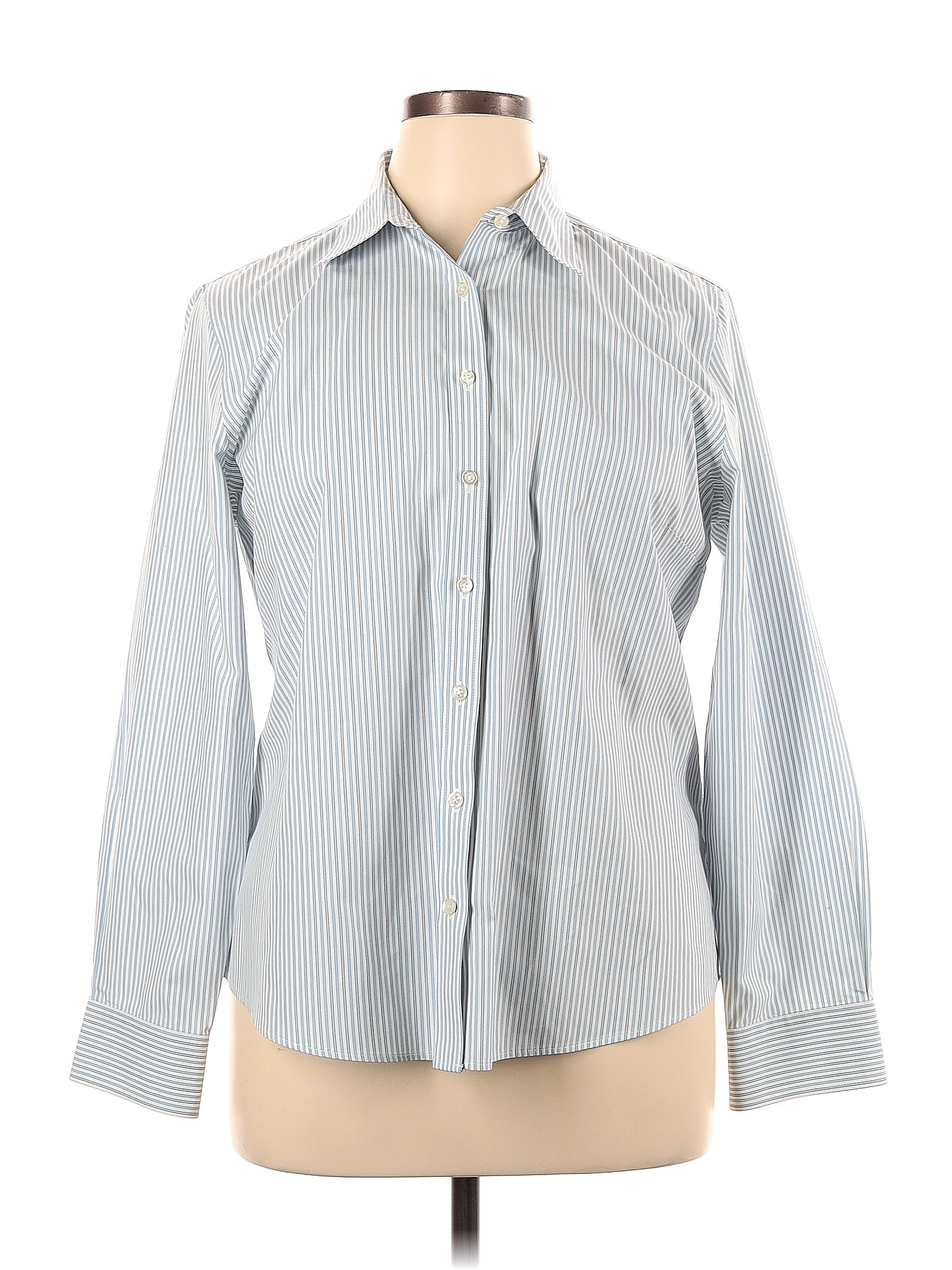 Lands' End 100% Baumwolle Stripes Blue Long Sleeve Button-Down Shirt ...