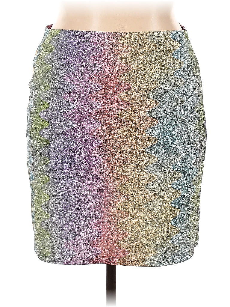 Nasty Gal Inc. Jacquard Marled Acid Wash Print Brocade Graphic Color Block Ombre Tie-dye Silver Casual Skirt Size 14 - photo 1