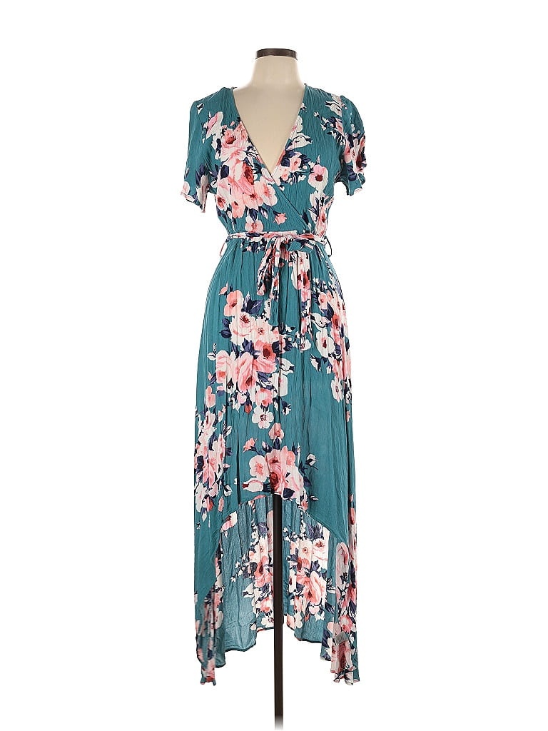Staccato 100% Rayon Floral Motif Floral Tropical Teal Casual Dress Size L - photo 1