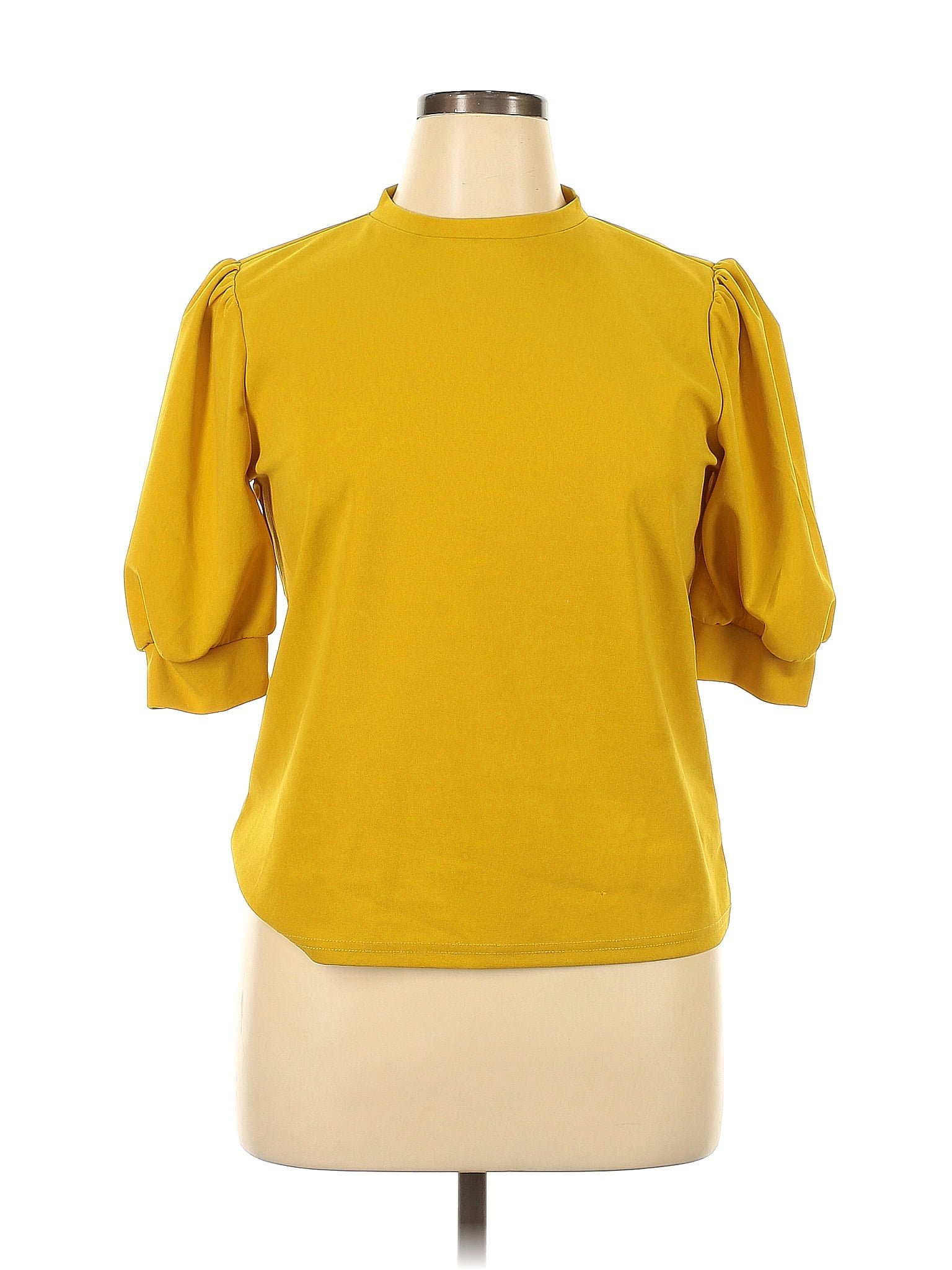 Shein Solid Yellow Short Sleeve Blouse Size Xl 45 Off Thredup