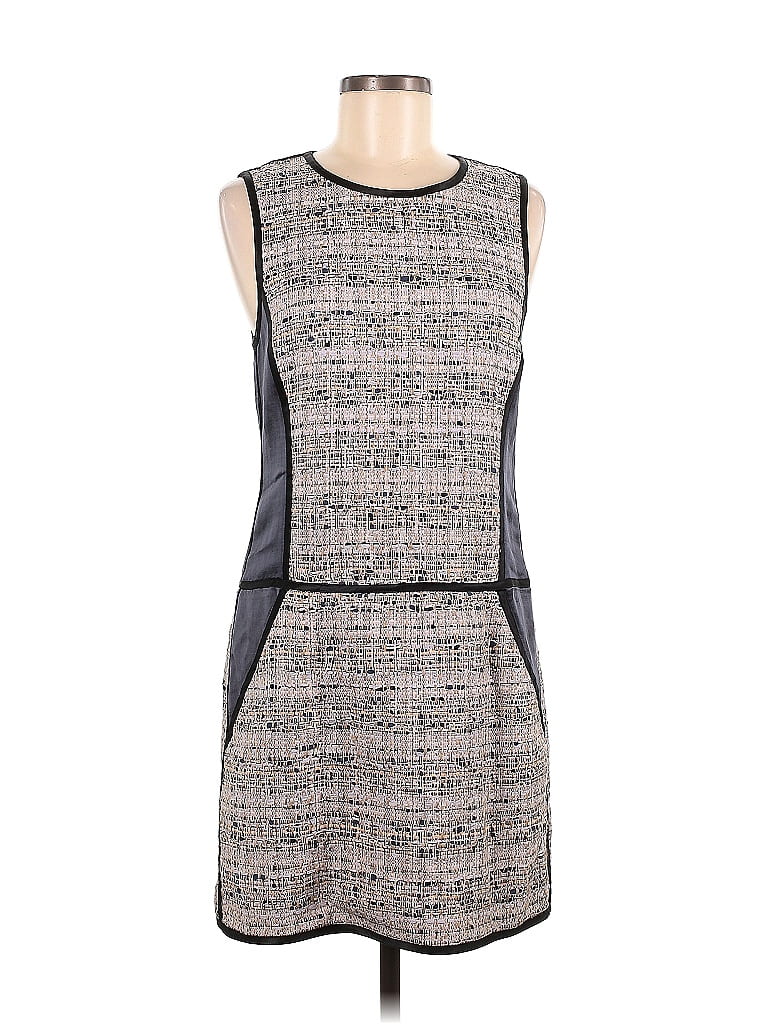 Theory Houndstooth Jacquard Marled Grid Tweed Graphic Gray Casual Dress Size 6 - photo 1