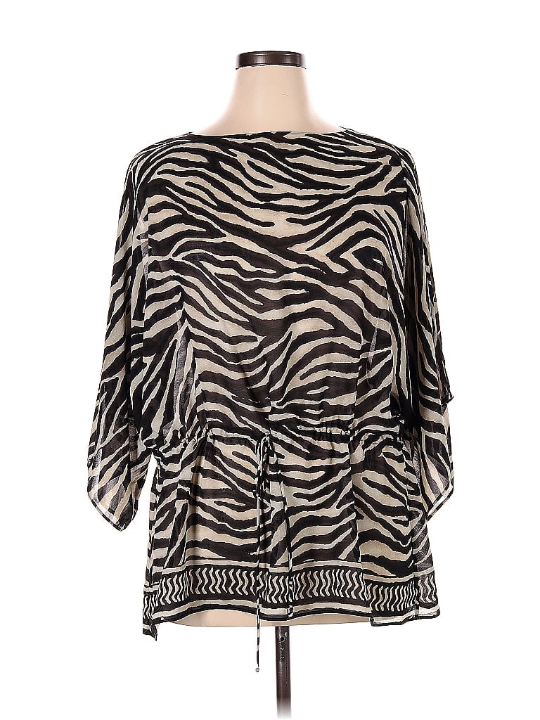 Chaps Zebra Print Black Short Sleeve Blouse Size 1X (Plus) - photo 1