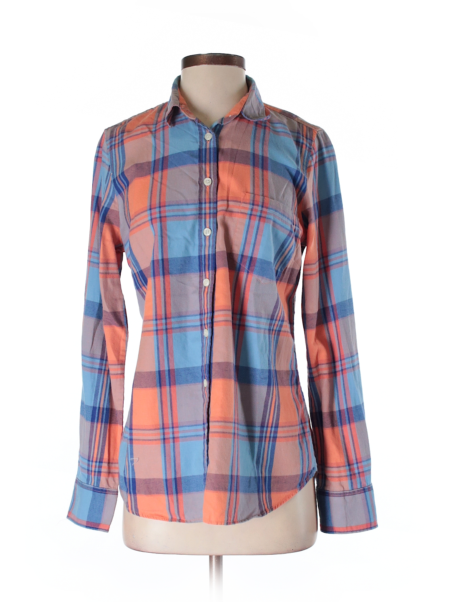 J. Crew 100% Cotton Plaid Orange Long Sleeve Button-Down Shirt Size S ...