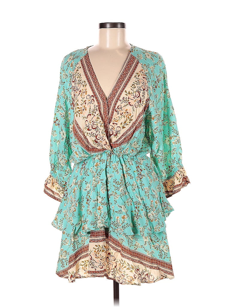 Umgee 100% Polyester Paisley Baroque Print Teal Casual Dress Size M - photo 1