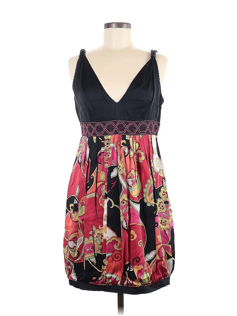 Steve Madden 100% Silk Floral Motif Baroque Print Batik Graphic Tropical Black Casual Dress Size 8 - photo 1