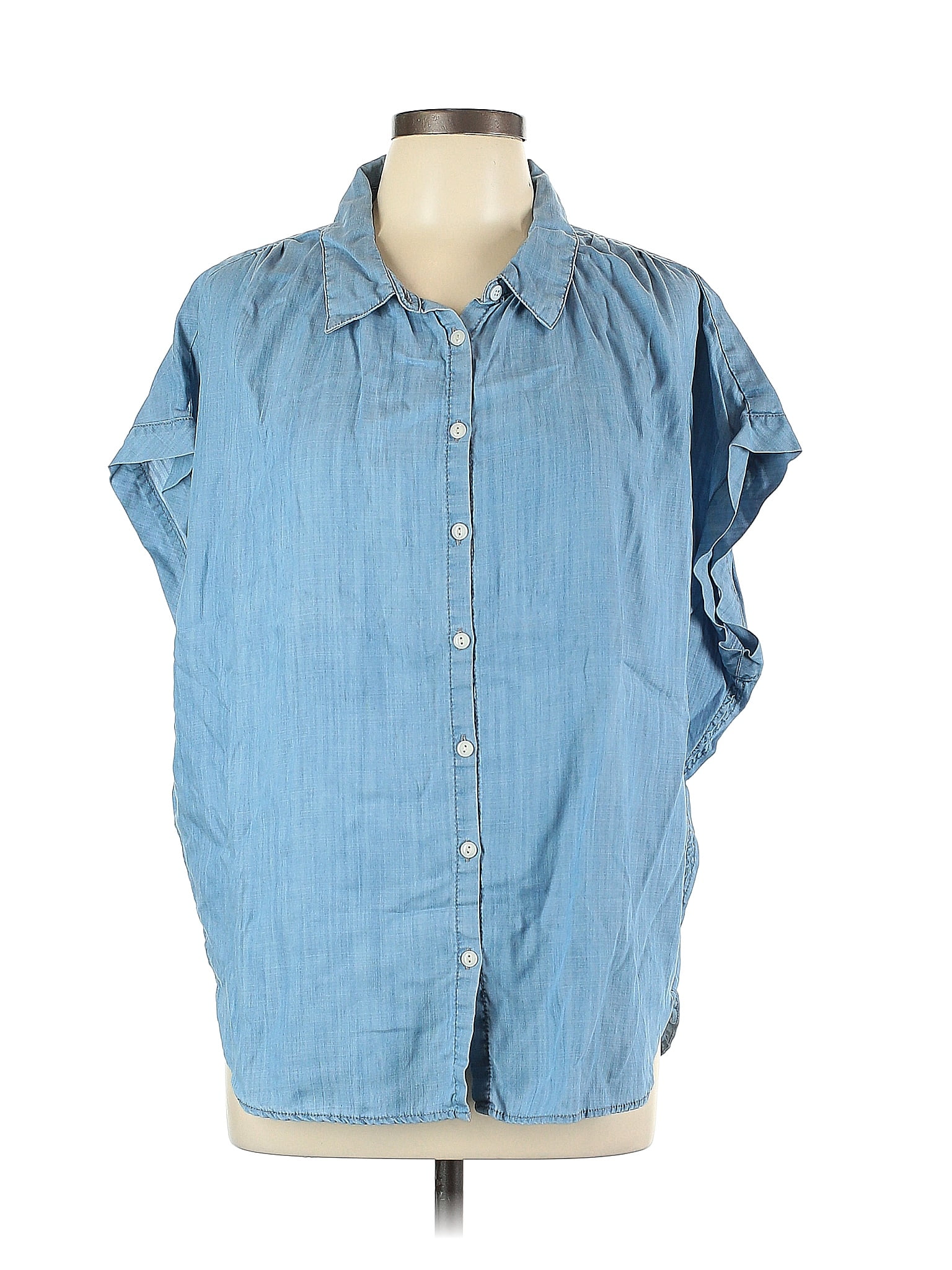 Velvet Heart 100 Tencel Blue Short Sleeve Button Down Shirt Size L