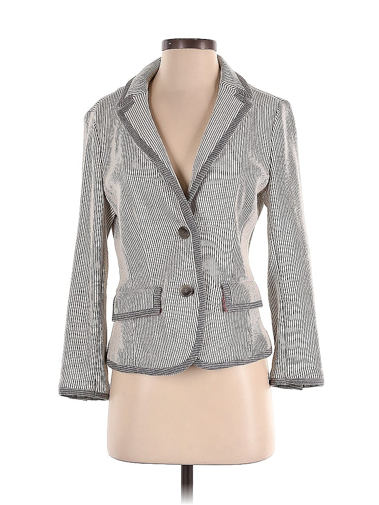 Ann Taylor LOFT Outlet 100% Cotton Houndstooth Marled Tweed Chevron-herringbone Gray Jacket Size S - photo 1