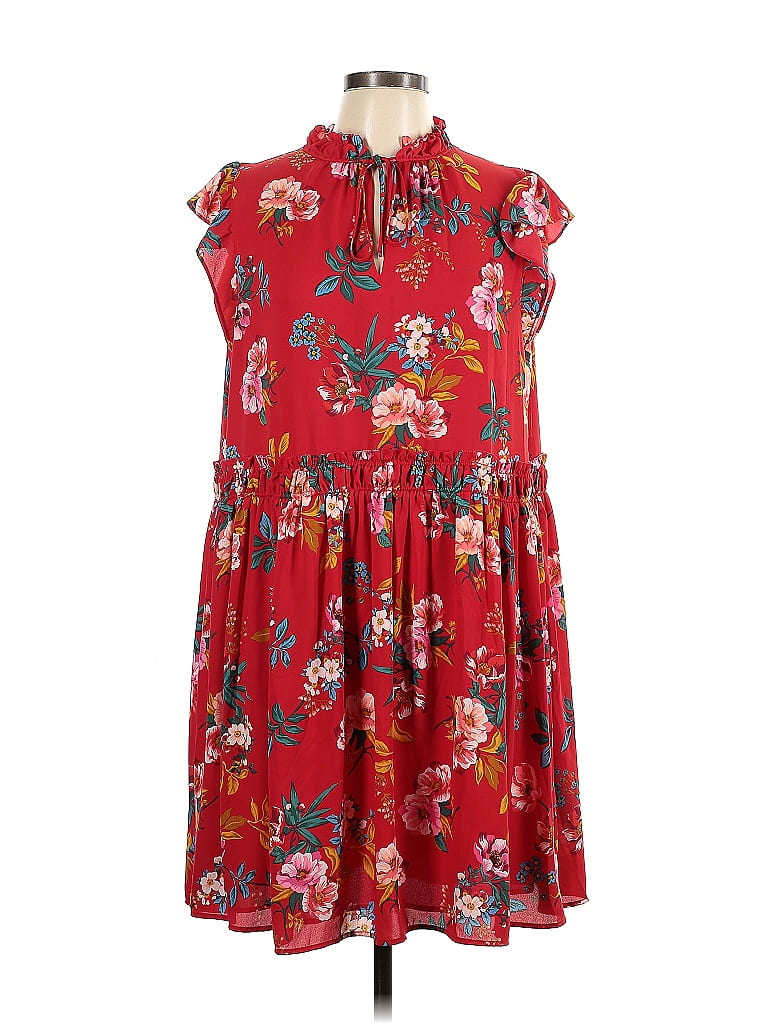 Ann Taylor LOFT 100% Polyester Floral Motif Red Casual Dress Size L - photo 1