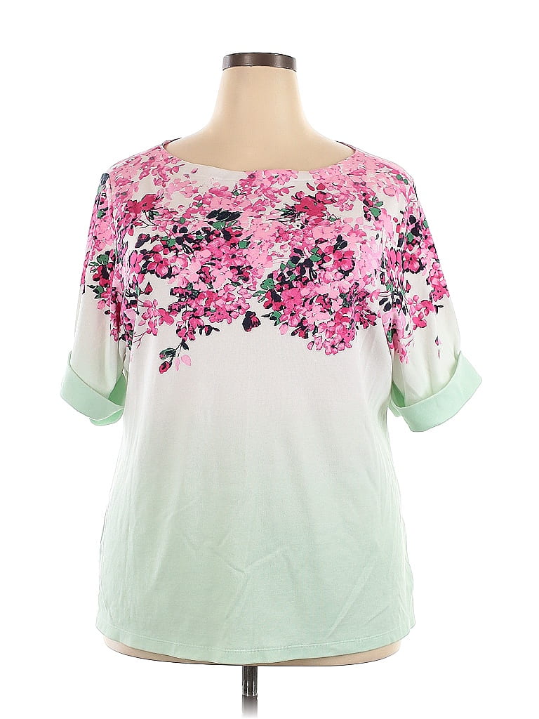 Karen Scott Floral Motif Floral Green Short Sleeve T-Shirt Size 3X (Plus) - photo 1
