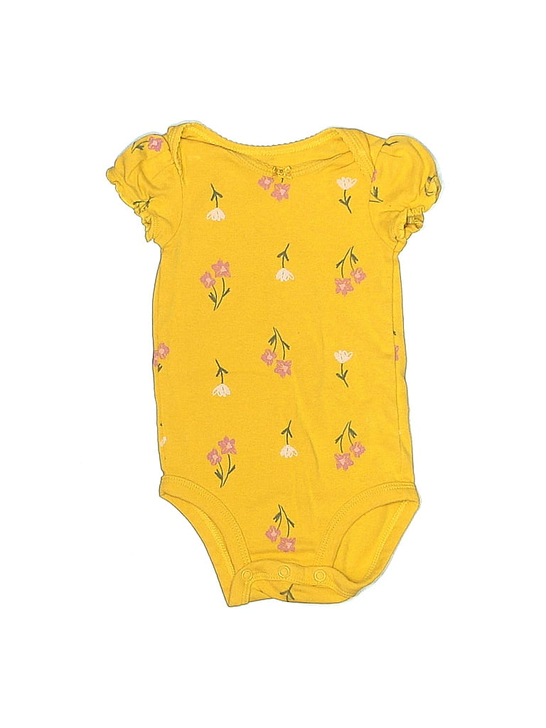 Just One You Made by Carter's 100% Cotton Floral Motif Baroque Print Yellow Short Sleeve Onesie Size 6 mo - photo 1