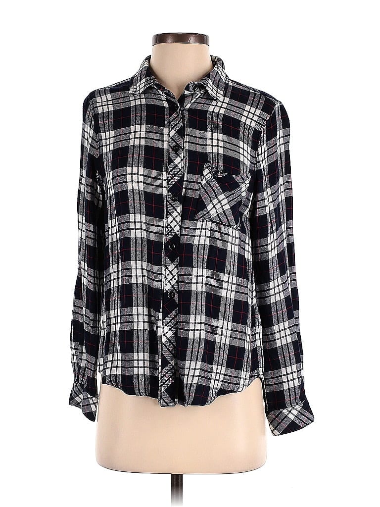Le Lis 100% Rayon Plaid Black Long Sleeve Button-Down Shirt Size S - photo 1