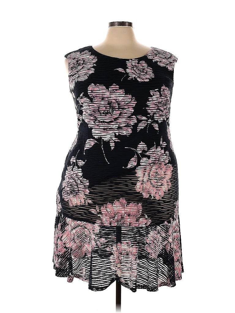 Connected Apparel 100% Polyester Floral Motif Graphic Jacquard Damask Black Casual Dress Size 18 (Plus) - photo 1