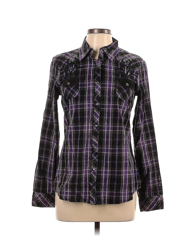 Adiktd Jeans 100% Cotton Plaid Purple Long Sleeve Button-Down Shirt Size L - photo 1