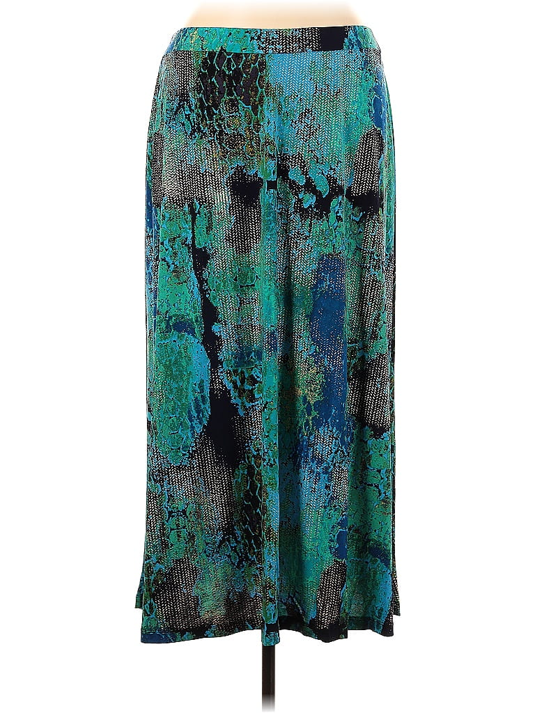 NIPON BOUTIQUE Acid Wash Print Batik Paint Splatter Print Tie-dye Teal Casual Skirt Size 1X (Plus) - photo 1