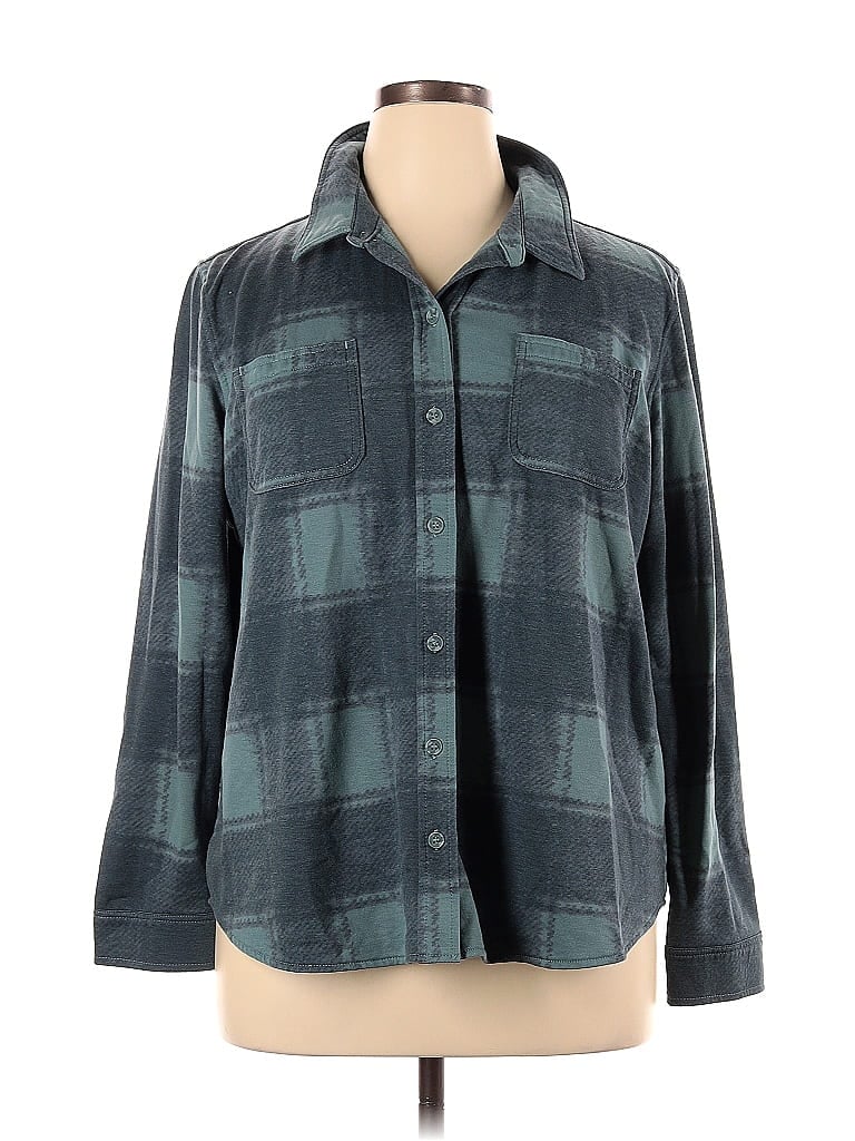32 Degrees Plaid Teal Long Sleeve Blouse Size XL - photo 1