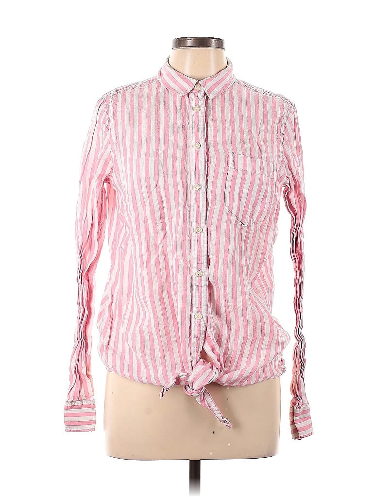 J.Crew 100% Linen Stripes Pink Long Sleeve Button-Down Shirt Size 10 - photo 1