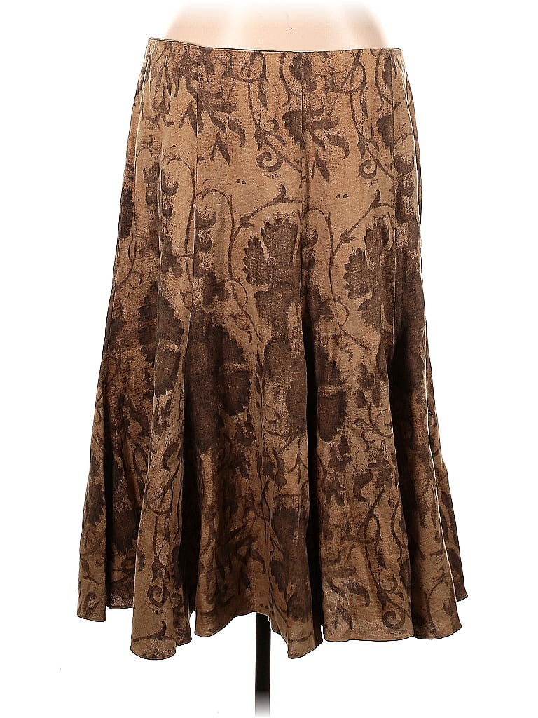 Lauren by Ralph Lauren 100% Linen Jacquard Tortoise Acid Wash Print Damask Paisley Baroque Print Batik Brocade Brown Casual Skirt Size 16 - photo 1