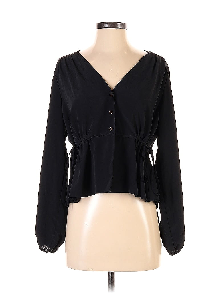 Topshop 100% Polyester Black Long Sleeve Blouse Size 4 - photo 1