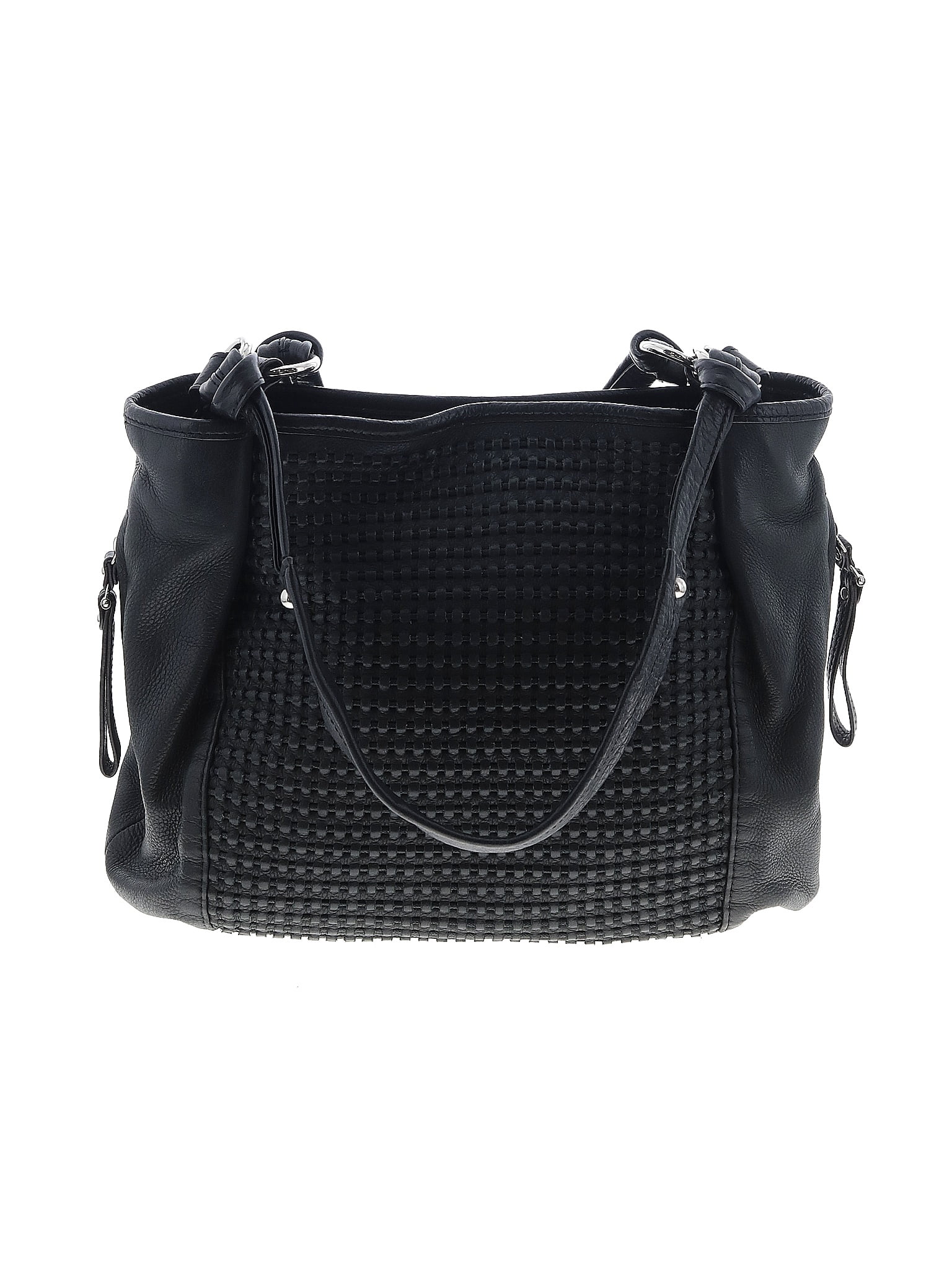 B Makowsky 100% Leather Solid Grid Black Leather Shoulder Bag One Size ...