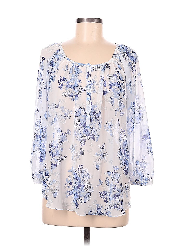 LC Lauren Conrad Floral Blue Long Sleeve Blouse Size M - photo 1