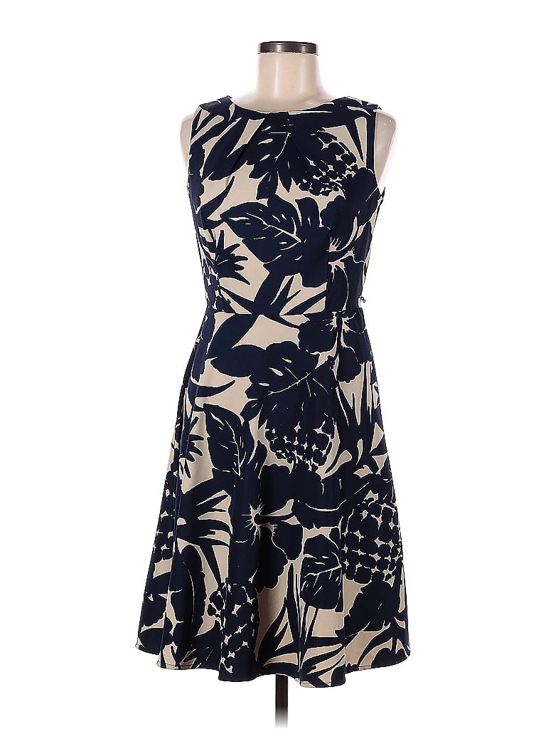 DressBarn Jacquard Floral Motif Tropical Blue Casual Dress Size 6 - photo 1