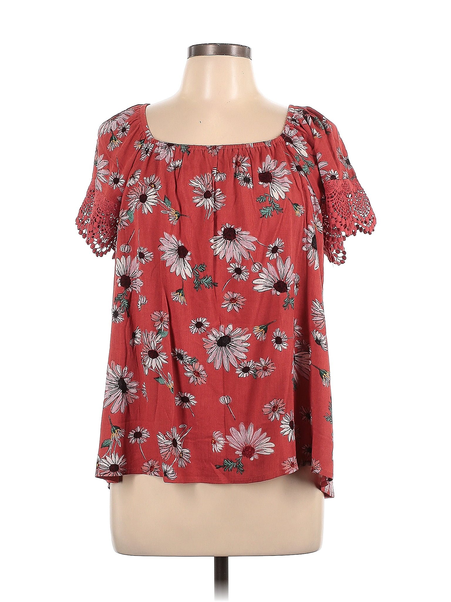 Maurices 100 Rayon Red Short Sleeve Blouse Size L 37 Off Thredup