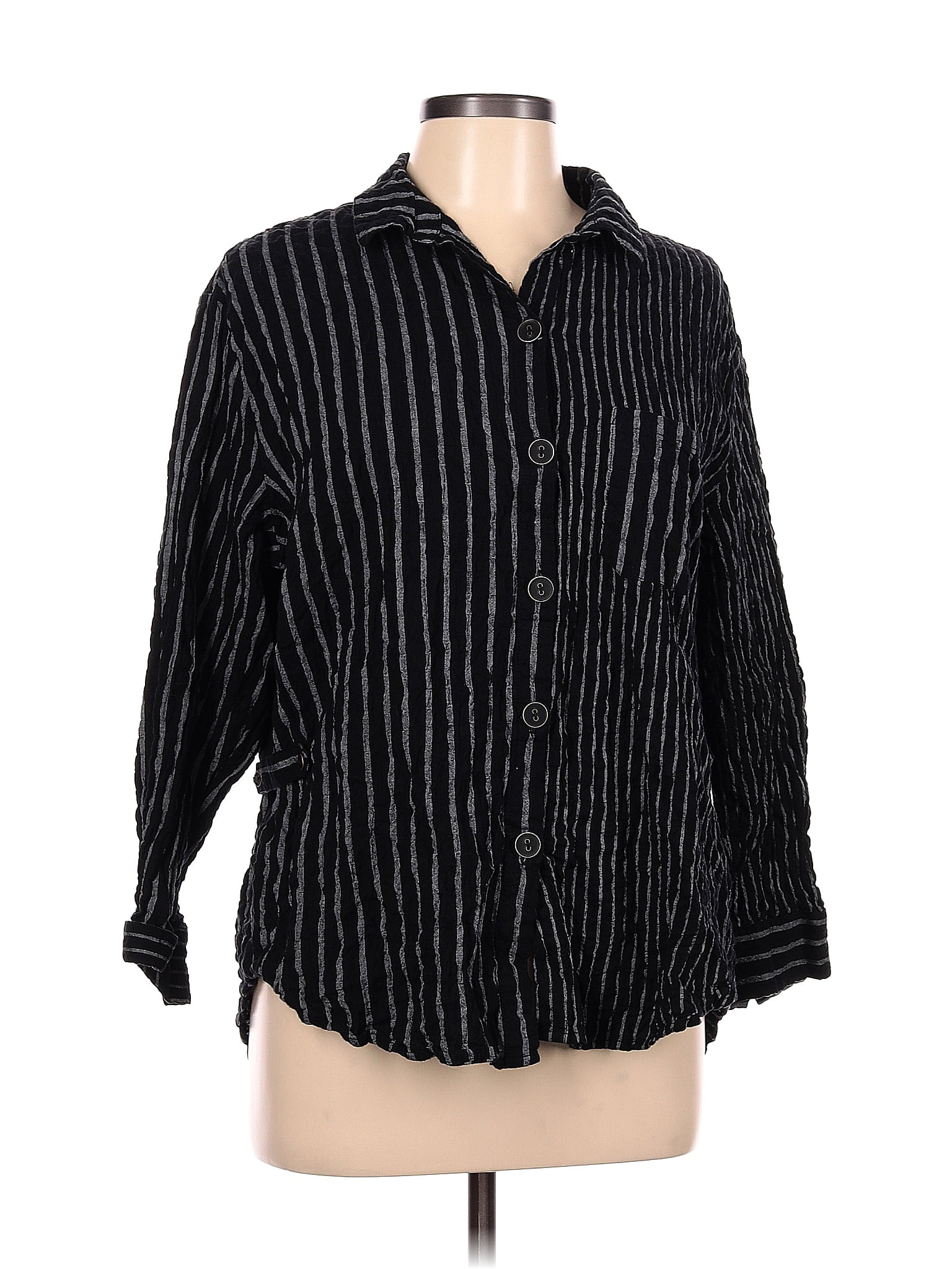 Habitat Stripes Black Long Sleeve Button Down Shirt Size L 50 Off