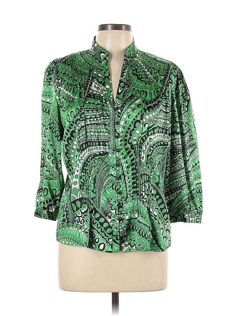 Violet & Claire 100% Polyester Paisley Baroque Print Batik Green 3/4 Sleeve Blouse Size L - photo 1