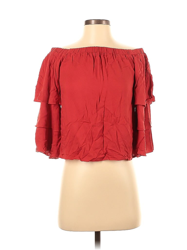 Pre-owned Ella Moss Short Sleeve Blouse In Red