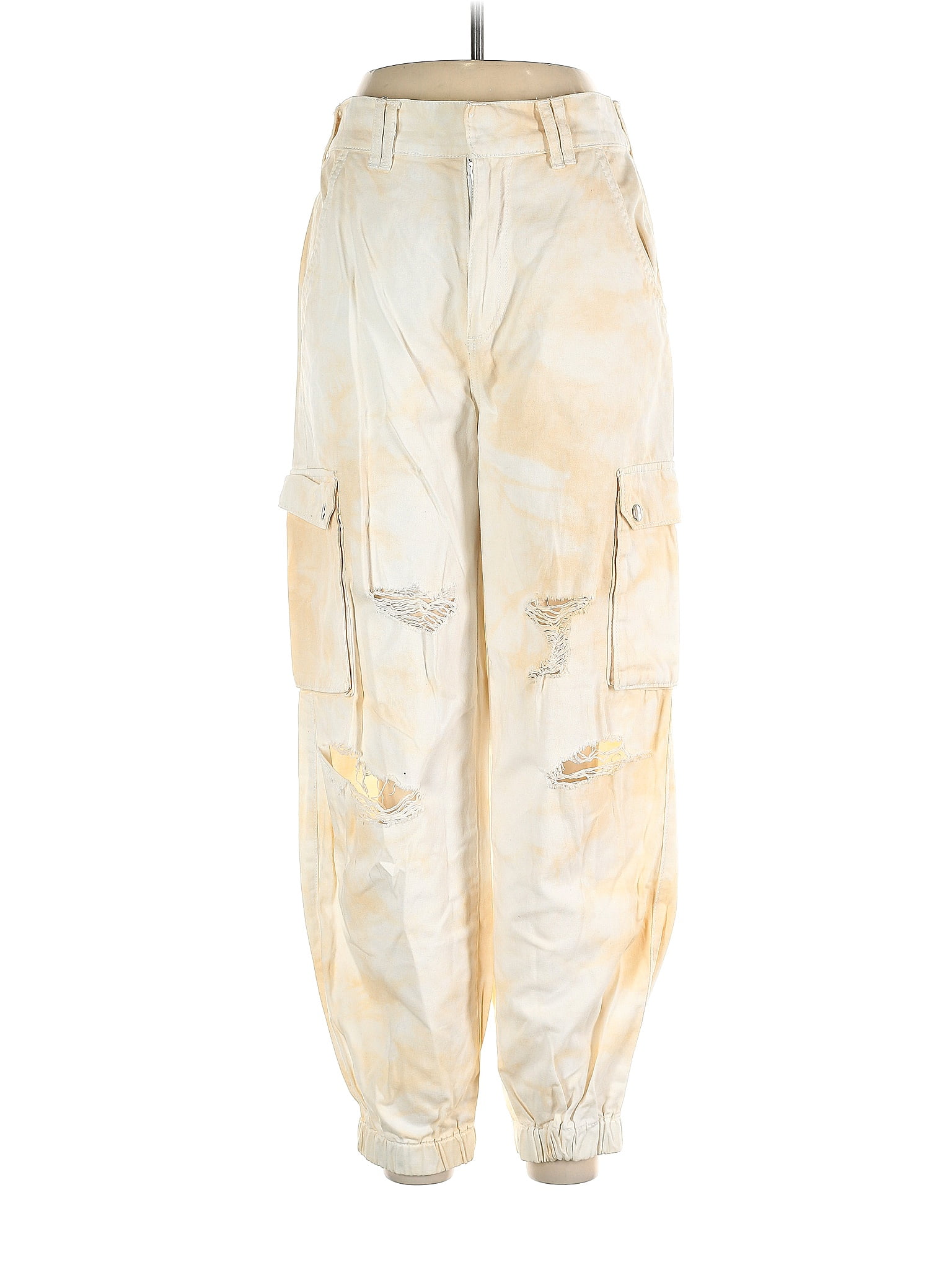 Forever 21 100 Cotton Tortoise Acid Wash Print Tiedye Tan Cargo Pants