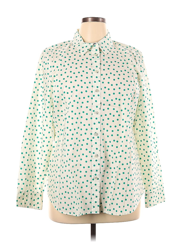 Talbots 100% Cotton Hearts Stars Polka Dots Ivory Long Sleeve Button-Down Shirt Size XL - photo 1