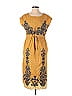 Sundance Jacquard Floral Motif Damask Paisley Baroque Print Batik Brocade Yellow Casual Dress Size S - photo 1