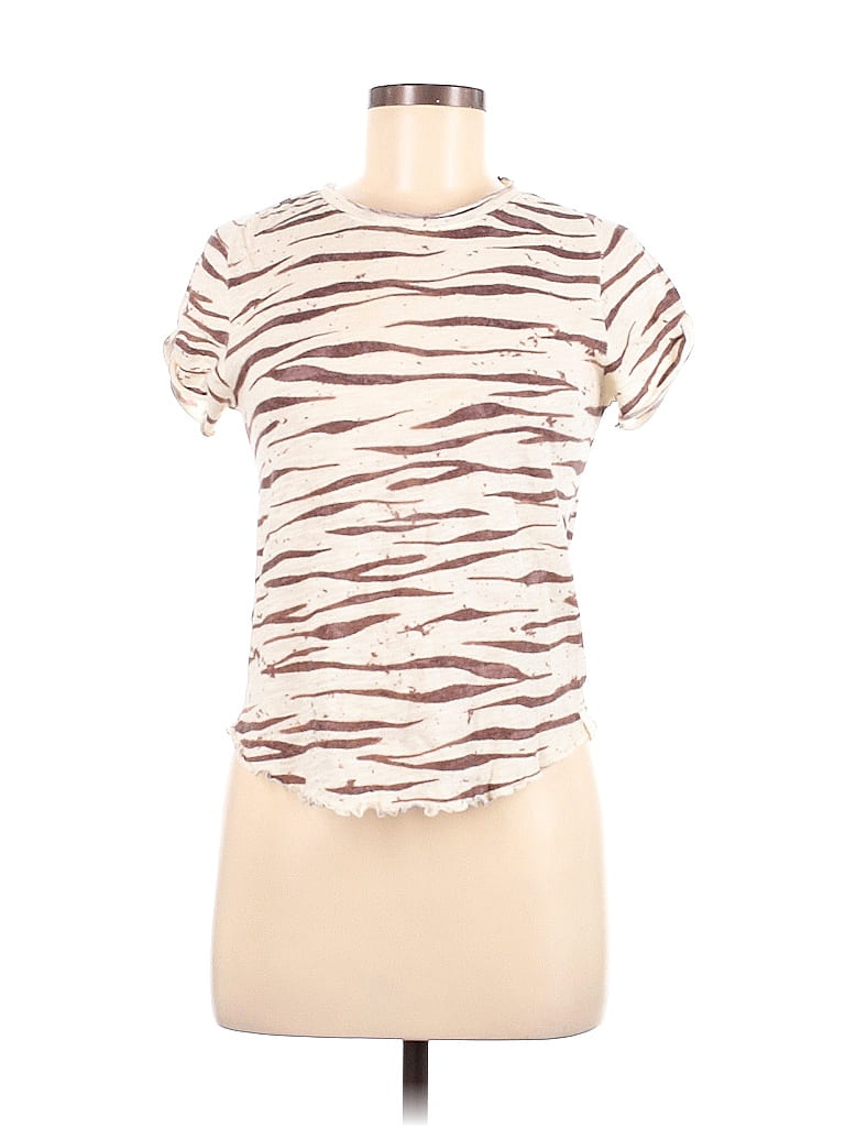 We the Free 100% Cotton Stripes Animal Print Leopard Print Zebra Print Ivory Short Sleeve T-Shirt Size M - photo 1