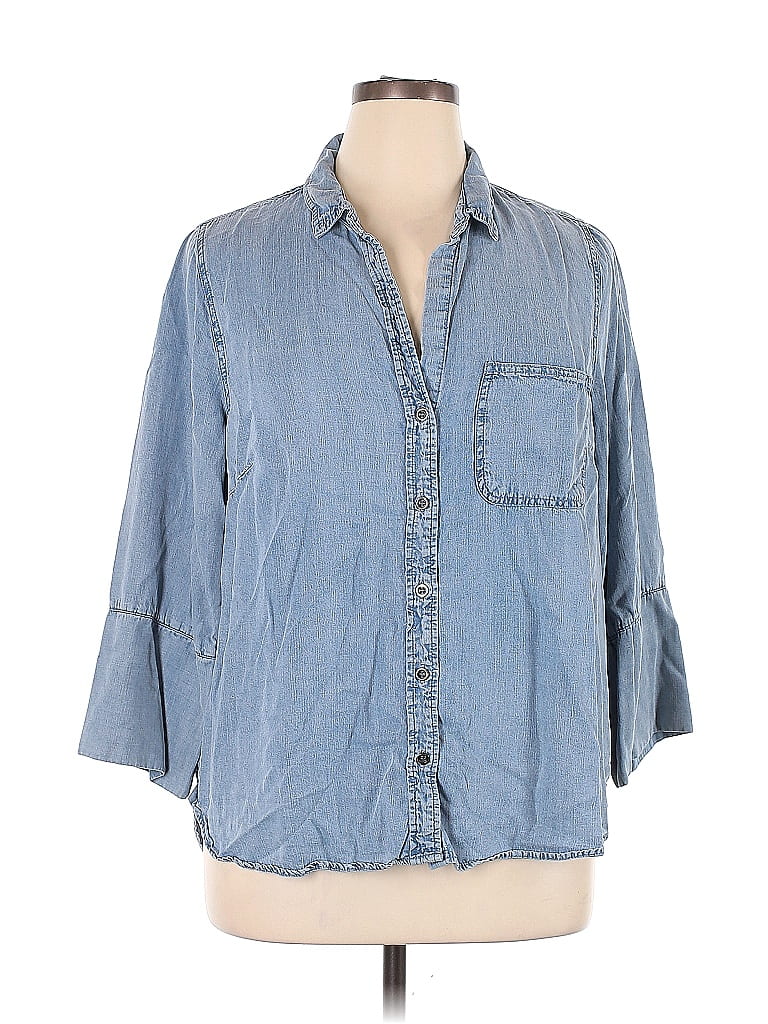 Velvet Heart 100% Tencel Blue Long Sleeve Button-Down Shirt Size 1X (Plus) - photo 1