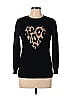 Ply Cashmere 100% Cashmere Hearts Animal Print Leopard Print Black Cashmere Pullover Sweater Size M - photo 1