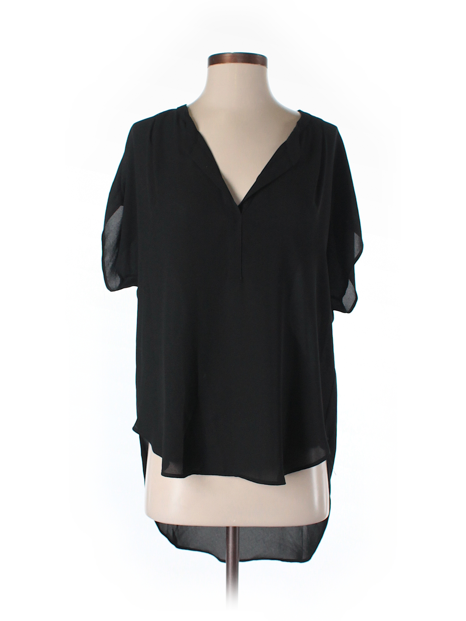 Allison Joy 100 Polyester Solid Black Short Sleeve Blouse Size Xs 63