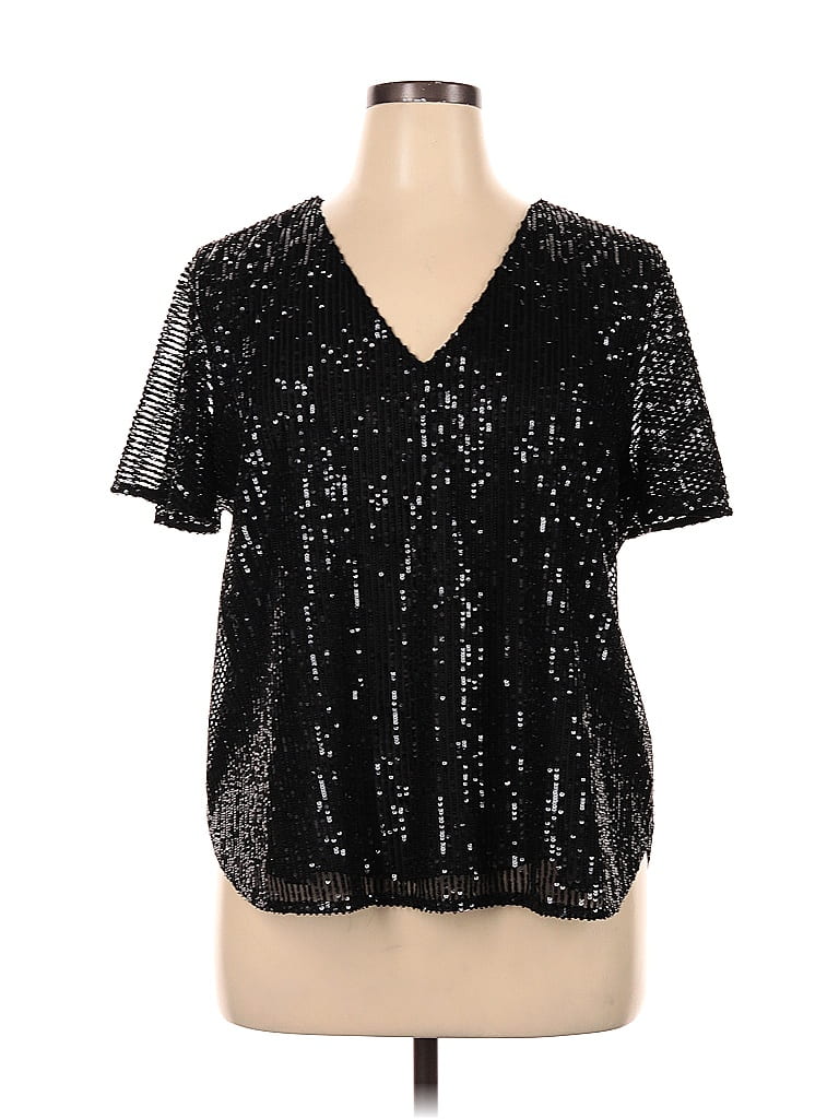 Ann Taylor LOFT 100% Polyester Black Short Sleeve Blouse Size XL - photo 1
