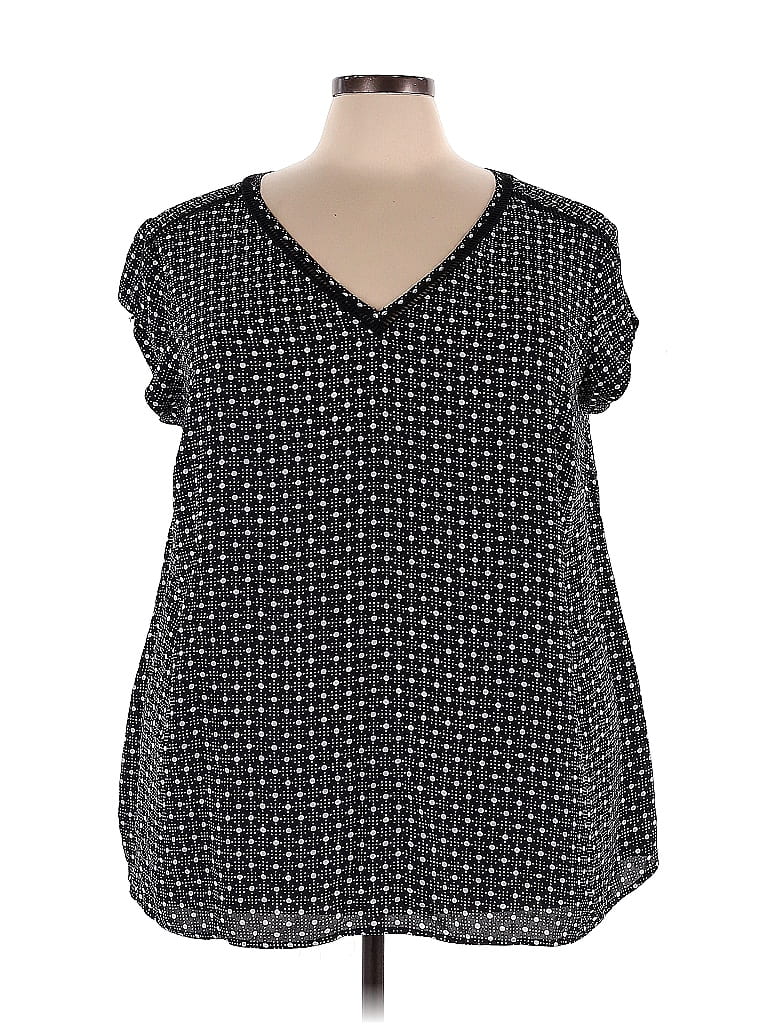 DR2 100% Polyester Polka Dots Black Short Sleeve Blouse Size 3X (Plus) - photo 1